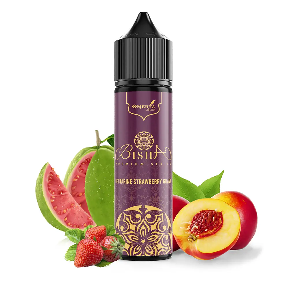 Omerta Longfill - Bisha Nectarine Strawberry Guava - 10ml Aroma in 60ml Flasche 