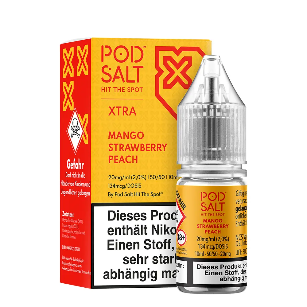 Pod Salt Xtra Nikotinsalz - Mango Strawberry Peach - Liquid 20mg 10ml 