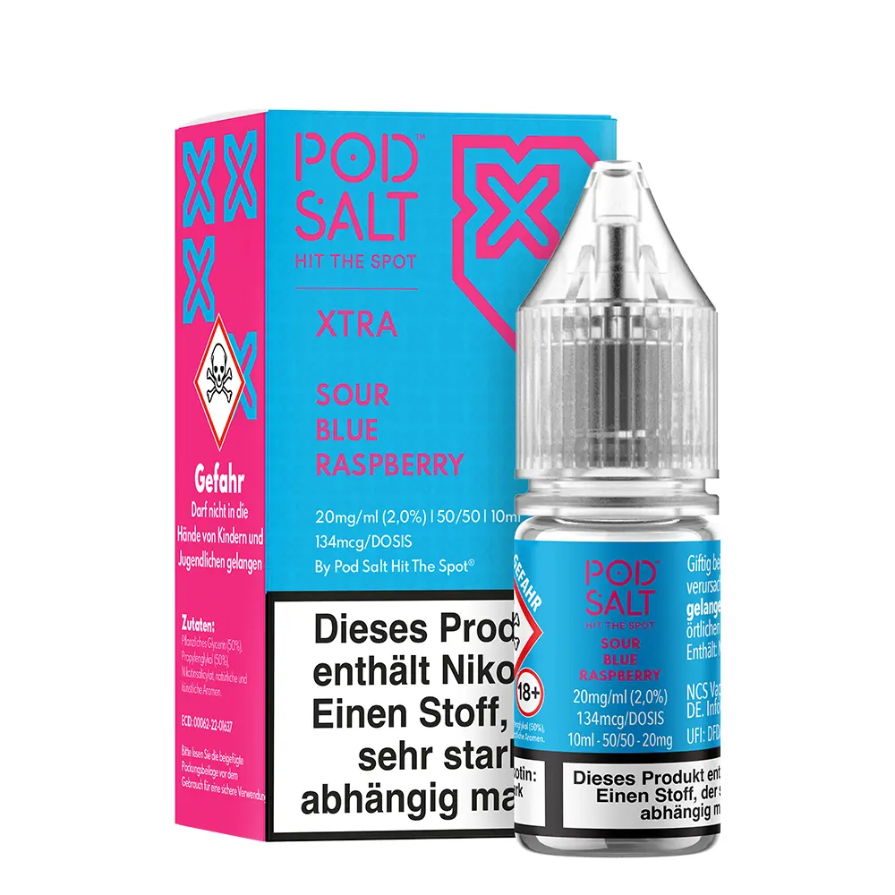 Pod Salt Xtra Nikotinsalz - Sour Blue Raspberry - Liquid 20mg 10ml 