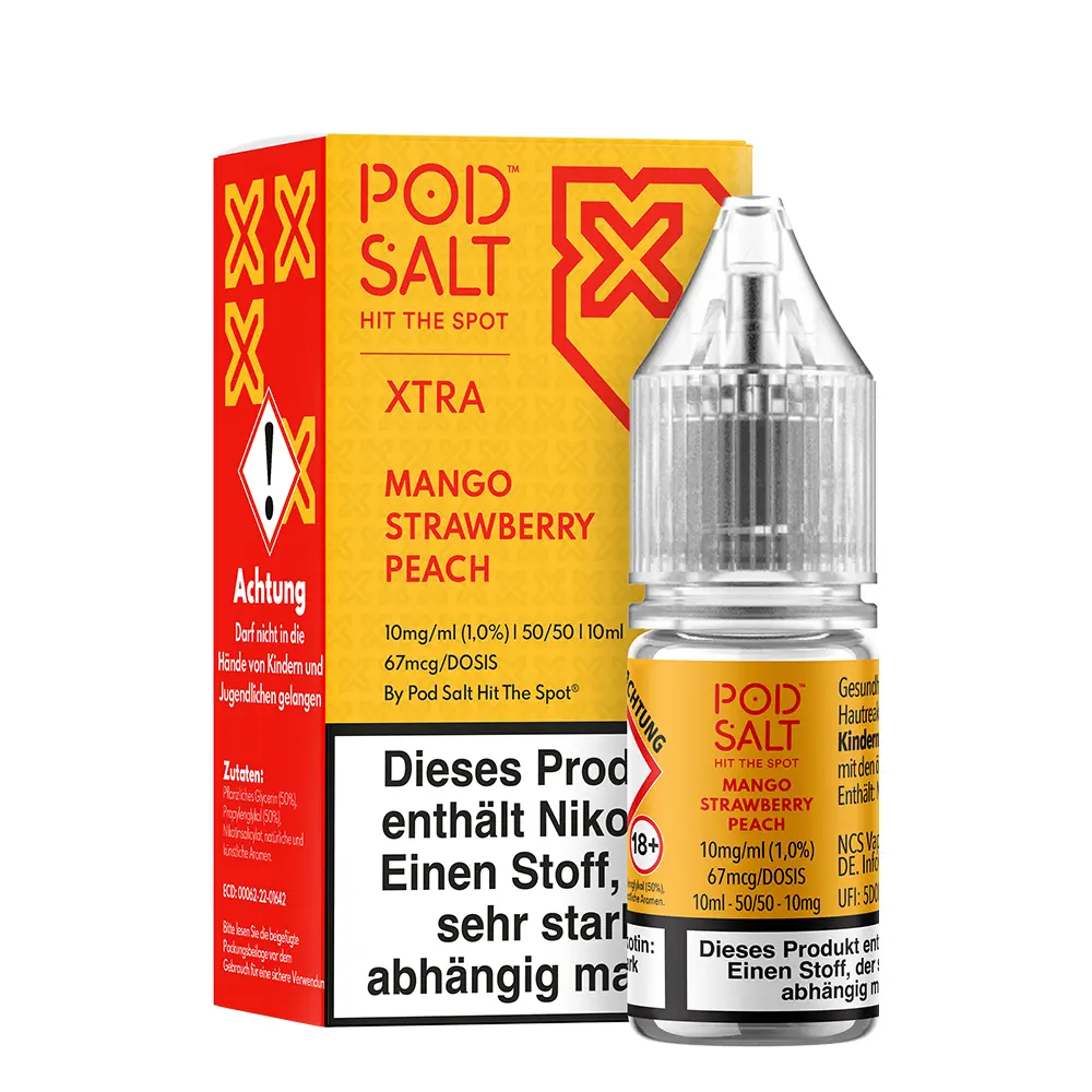 Pod Salt Xtra Nikotinsalz - Mango Strawberry Peach - Liquid 10mg 10ml 