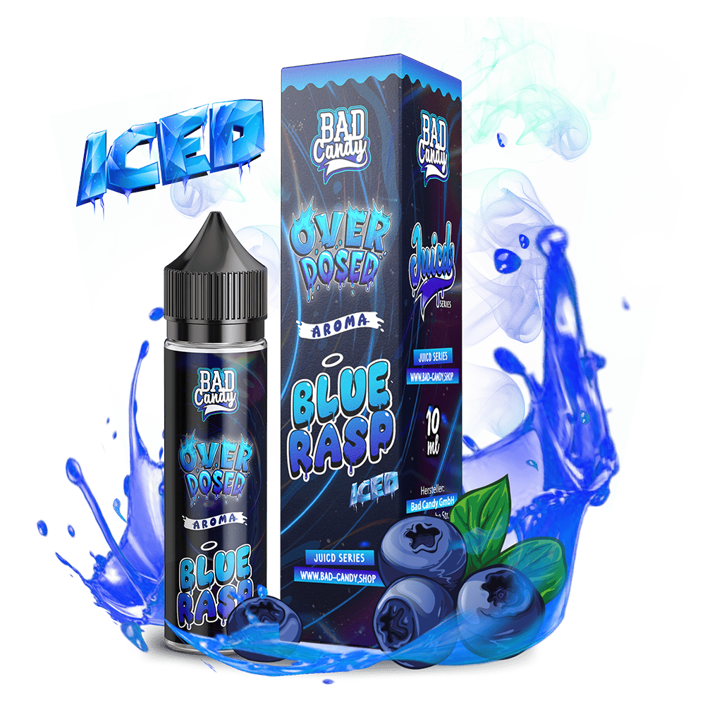 Bad Candy Longfill - Blue Rasp Iced - Overdosed 10ml Aroma in 60 ml Flasche 